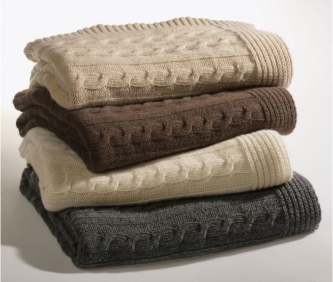 Coperta letto matrimoniale a treccia in maglia di cashmere e lana –  cashmerewool