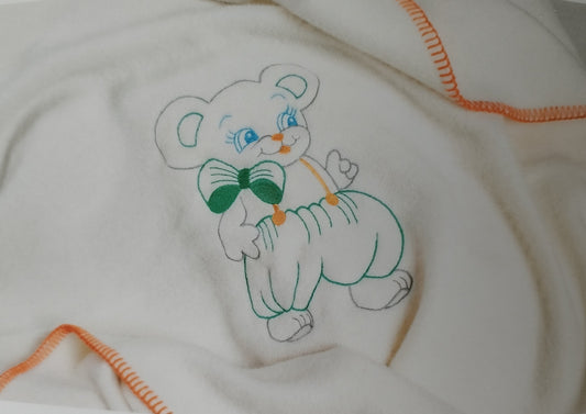 CRIB BLANKET WHIPSTICH FINISHING WITH EMBROIDERED MOUSE | Cashmere e Merino Wool