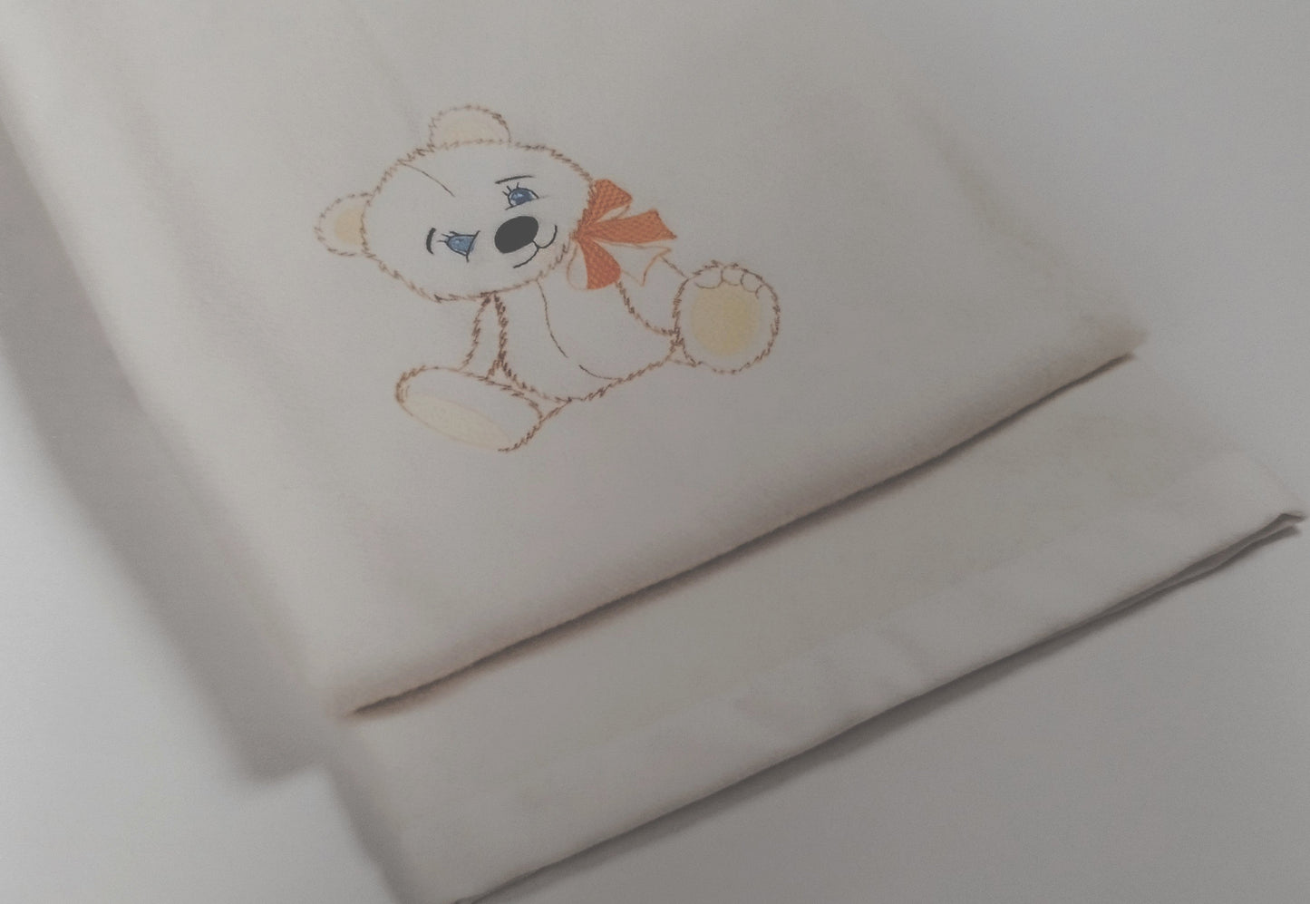 SPRING COT BLANKET WITH EMBROIDERED BEAR | Silk and Merino Wool