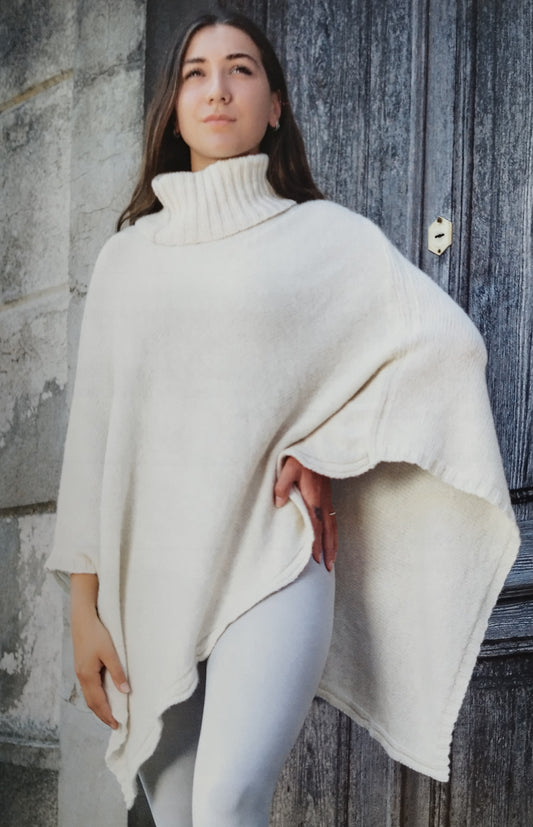 PONCHO, WOMEN'S KNITTED CAPE WITH EDGE | Pure cashmere