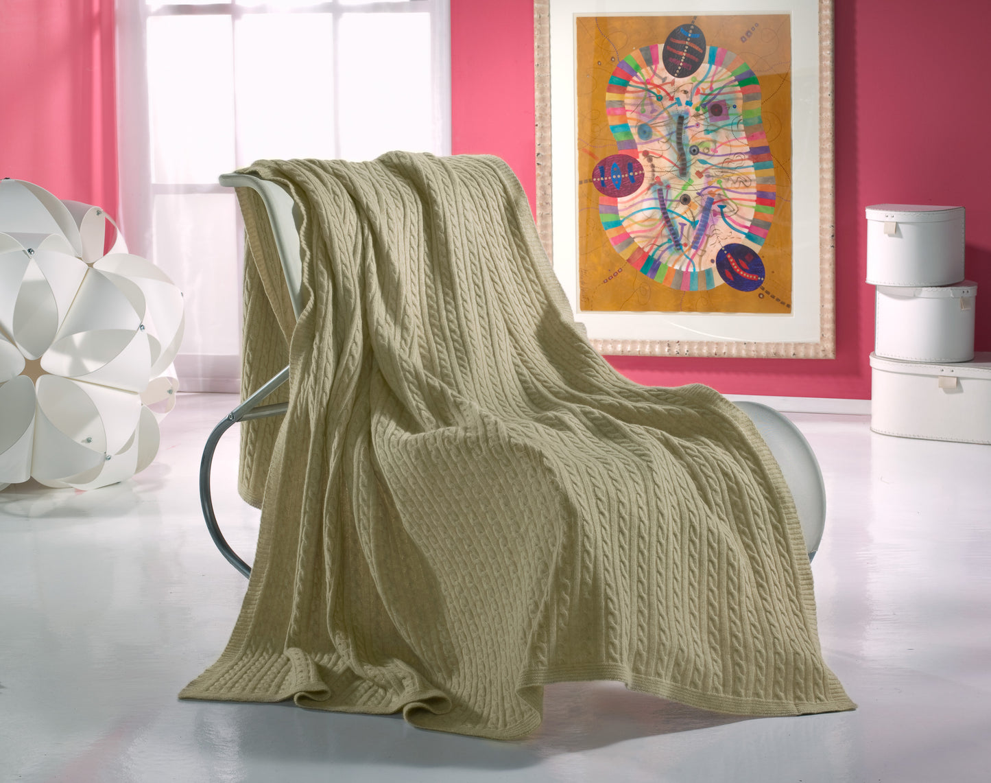 KNITTED WITH PLAIT CRADLE BLANKET | Pure Cashmere